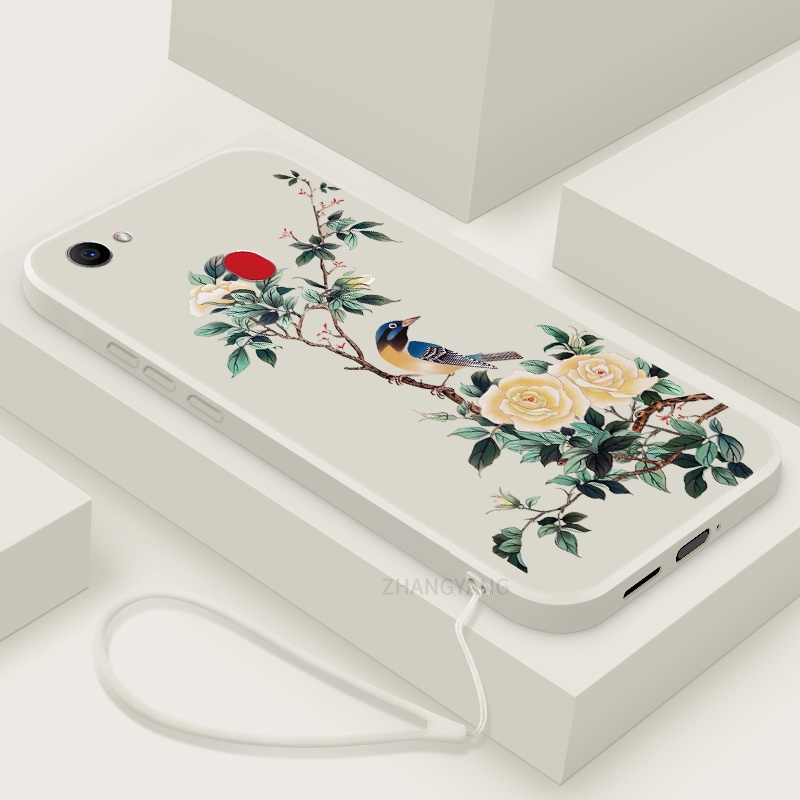 Ốp Điện Thoại TPU Mềm Họa Tiết Hoa Và Chim Có Dây Đeo Cho oppo f7 f5