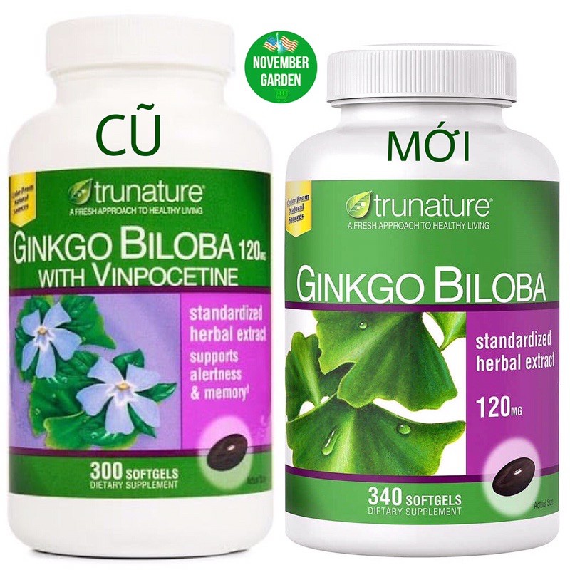 (Air 3/24 bill) Viên bổ não Ginkgo Biloba With Vinpocetine 120mg Trunature hộp 340 viên