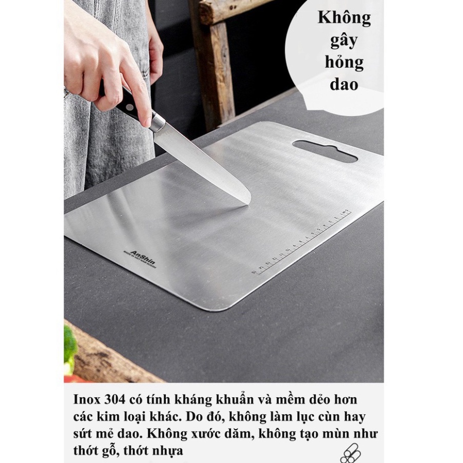 Thớt inox 304 kháng khuẩn cao cấp , chống ẩm mốc độc hại, vệ sinh dễ dàng, cường lực không mùn gỗ, an toàn A17