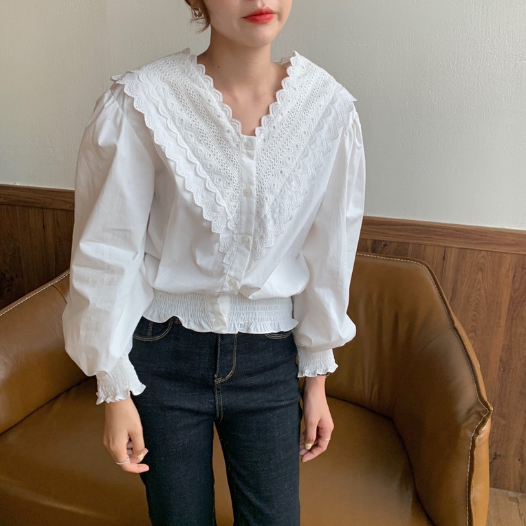 Áo Kiểu Nữ Cổ Chữ V Phối Ren Thời Trang Hàn Quốc 40050