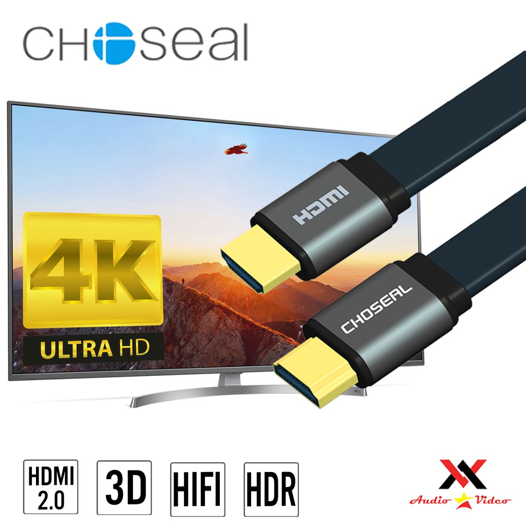 Dây Cáp HDMI Choseal 2.0/4K Chính Hãng Cao Cấp Loại Dẹt Dài 1.5m, 1.8m, 3m, 5m, 10m Dùng Cho TV/Máy Chiếu/PlayStation