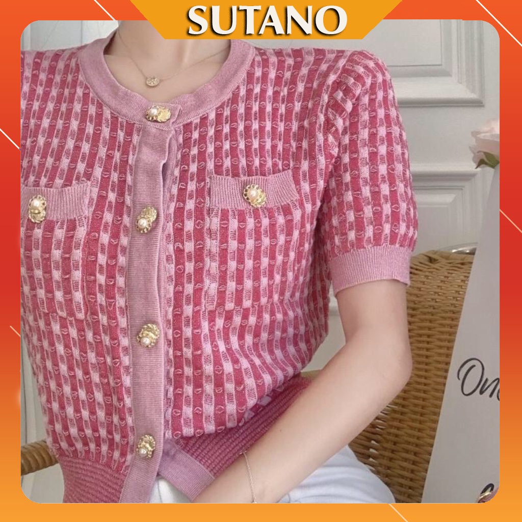 Áo Cadigan Nữ, Áo Dệt Kim Ngắn Tay Len Mỏng Màu Hồng Siêu Sang Chảnh A448 SUTANO | BigBuy360 - bigbuy360.vn
