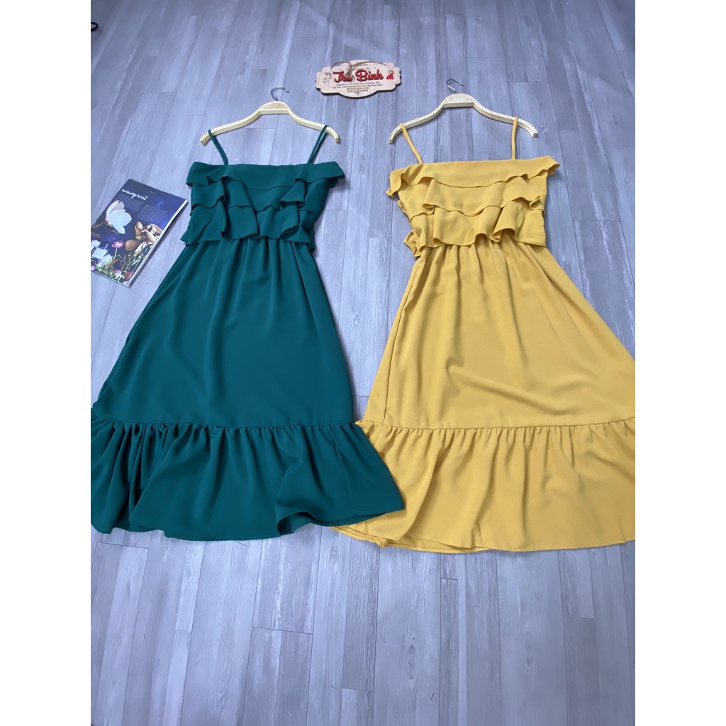 Đầm maxi 2 dây đuôi cá bèo ngực xếp tầng Váy đũi 2s đi biển trendy | BigBuy360 - bigbuy360.vn