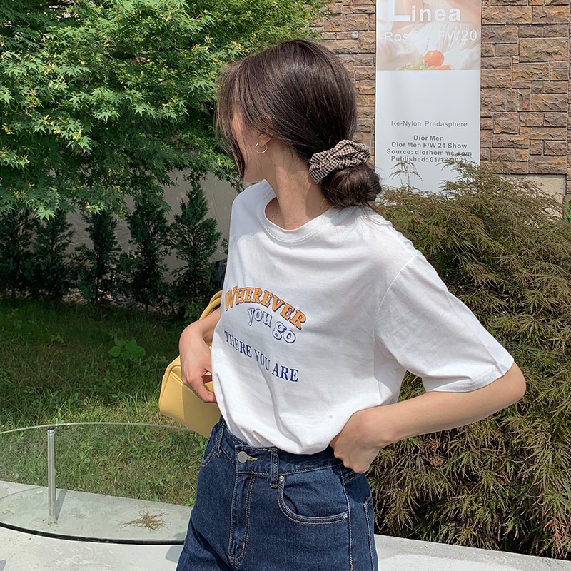 SUXI Áo Thun Tay Ngắn Cổ Tròn Dáng Rộng In Chữ Thời Trang Mùa Hè Cho Nữ