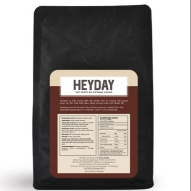 Bột Cacao Heyday Việt Nam nguyên chất 100% cacao túi 500g - Origin thượng hạng