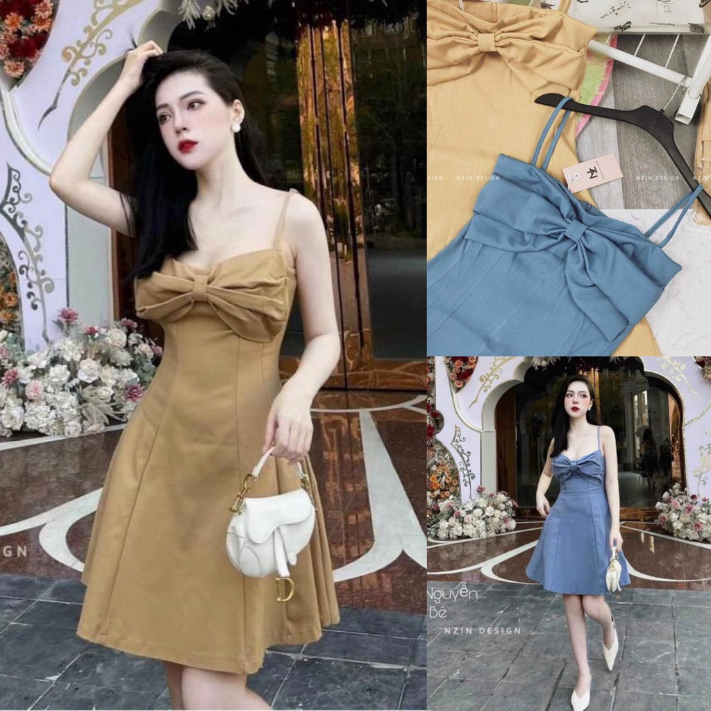 Đầm Váy Nữ Chất Tapta 2 Dây Nhún Nơ Ngực (Có Mút Ngực) Thiết Kế Sang Chảnh Đi Làm Công Sở, Đi Chơi Du Lịch Cực Xinh Đẹp