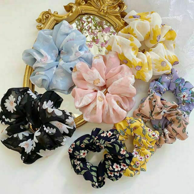 Scrunchies Cột Tóc Voan Mỏng Phồng Màu Pastel Hoa Cúc