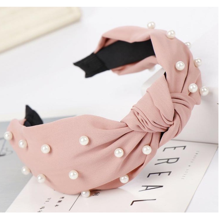 Băng Đô Cài Tóc Đính Ngọc Trai Màu Trơn Thời Trang