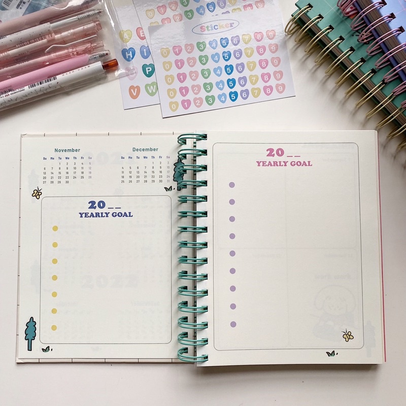 Sổ Planner (tặng kèm sticker) gáy xoắn hình cún cưng  xinh xắn, hợp đi học, đi làm, viết bài/ghi chú, bullet journal