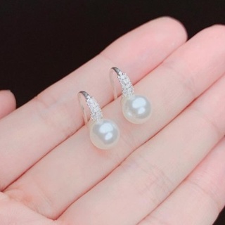 Bông tai móc câu trai đính đá nhỏ chuẩn bạc ta cao cấp