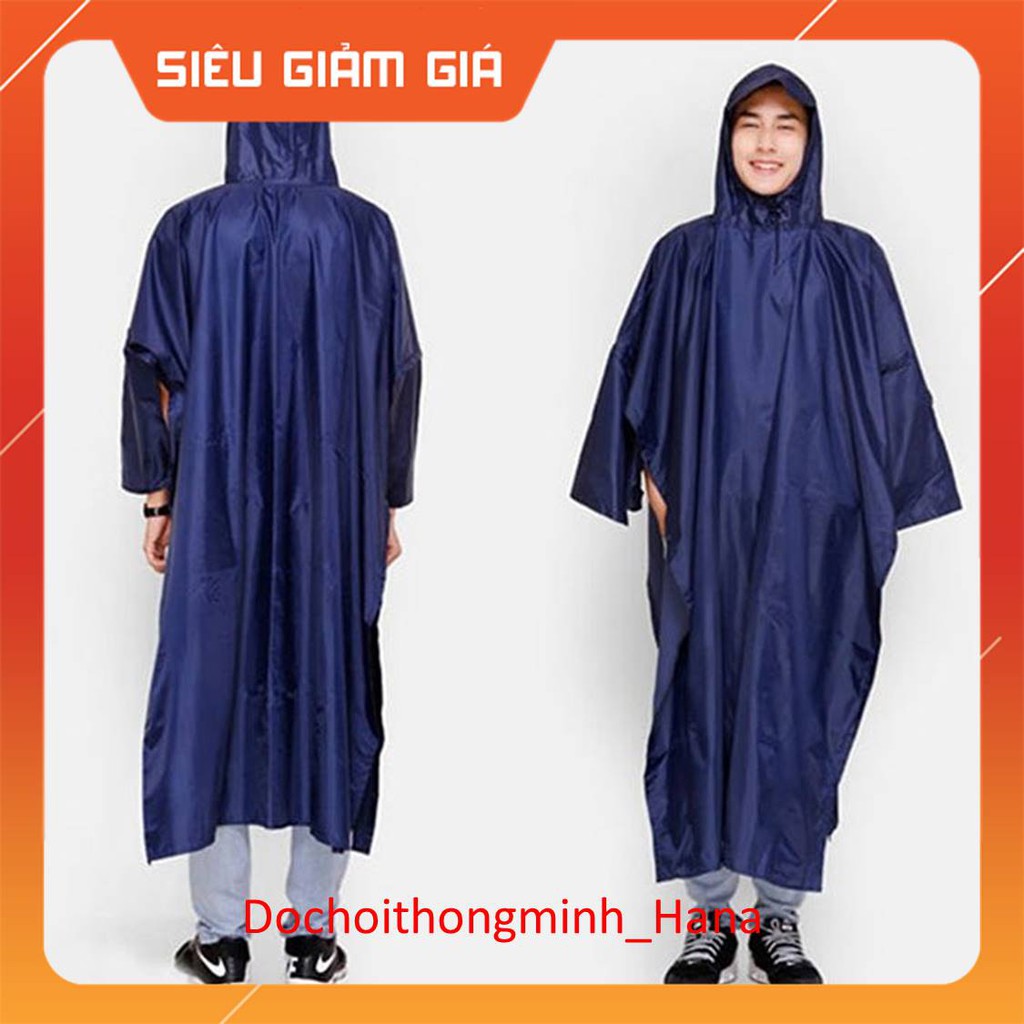 Áo Mưa Vải Dù  [ 1m 4 - VẢI DÙ ]  Áo mưa người lớn, Dạng cánh dơi xẻ tà cài núc, Vải dù siêu bền,không họa tiết.
