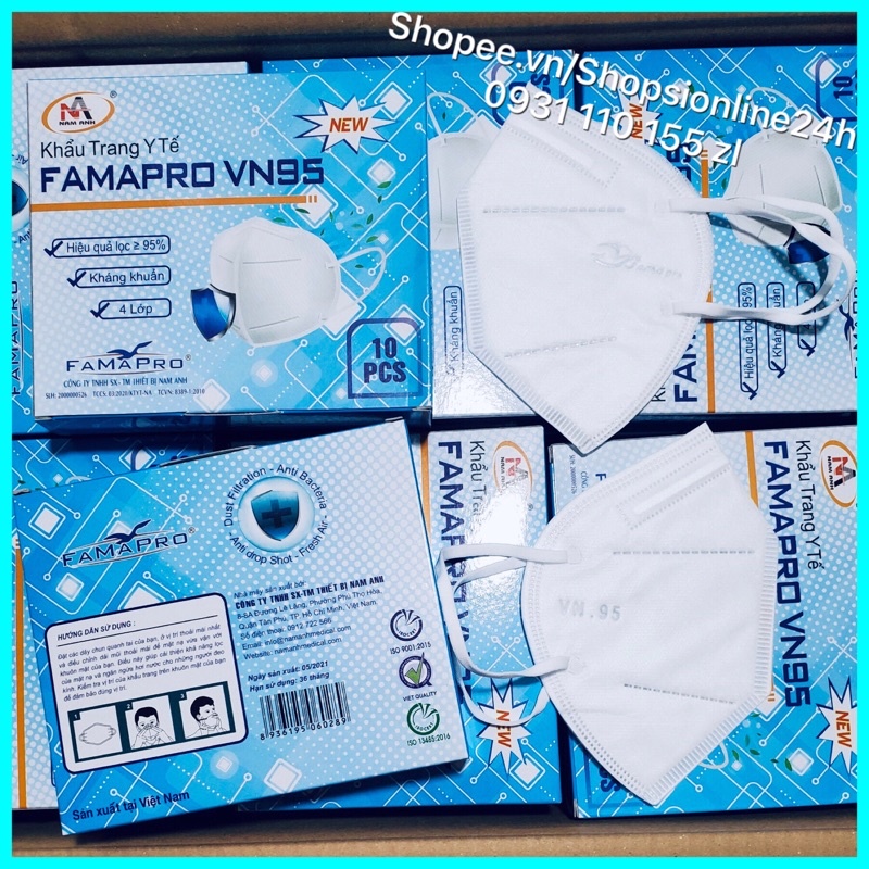 ✅ Hộp 10 cái khẩu trang y tế cao cấp VN95, N95, 3M Famapro Nam Anh chính hãng