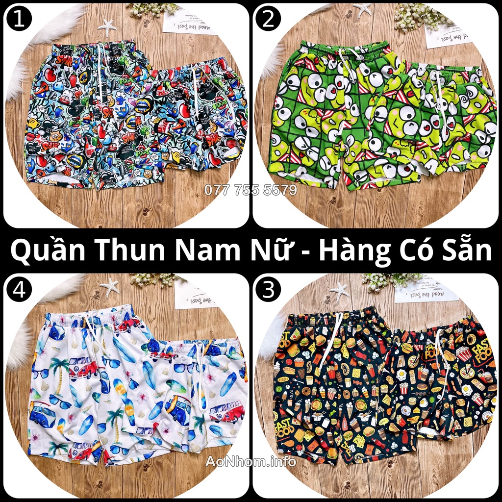 Quần Thun Nam Nữ - Ma Dâu, Fastfood, Pizza, Hamburger, Bánh Nhỏ, Xe Bus Travel, Ếch Xanh Keroppi -Hoạ Tiết Hoạt Hình