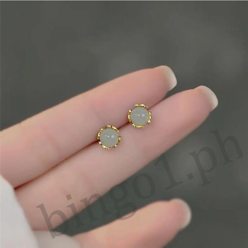 Bingo Bông Tai Bạc 925 Đính Ngọc Bích Sang Trọng