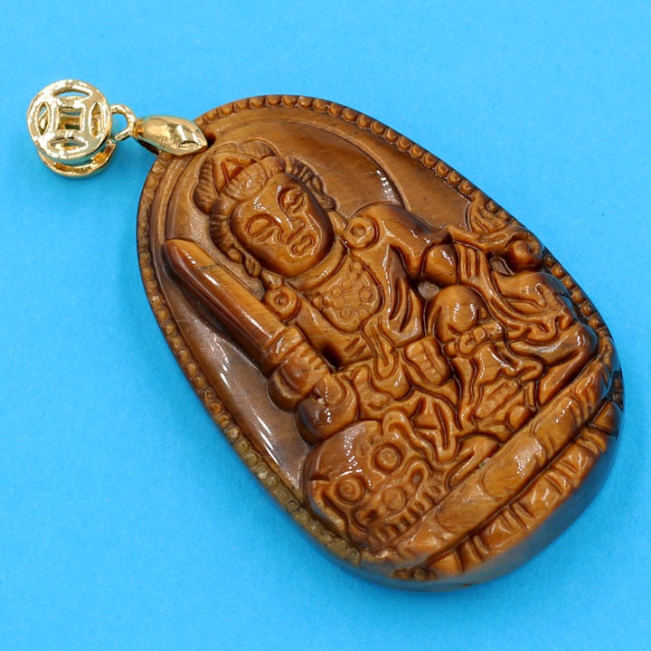Mặt dây chuyền Văn Thù Bồ Tát nâu 5cm - Phật bản mệnh tuổi Mão - Mặt size lớn - Tặng kèm móc inox