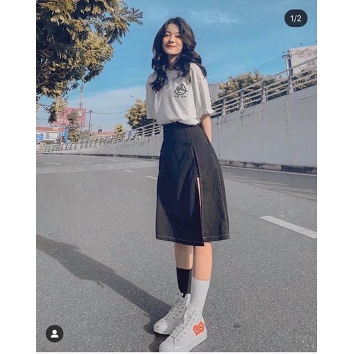 Chân váy hyon skirt dáng dài - chân váy xẻ suông lưng thun co dãn Nano Ulzzang | BigBuy360 - bigbuy360.vn