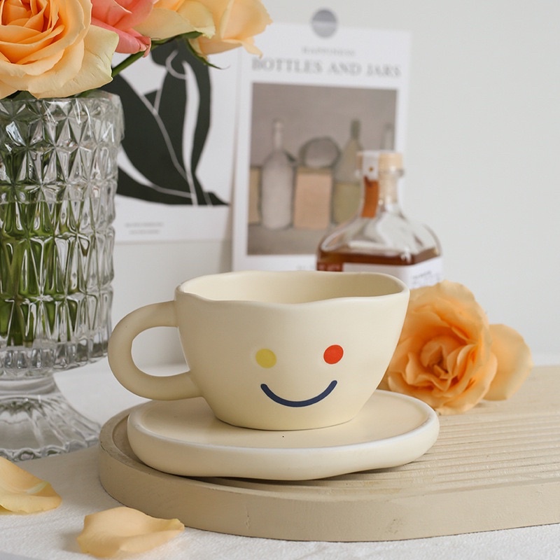 Bộ chén đĩa mặt cười màu sắc, hàng cao cấp Vintage