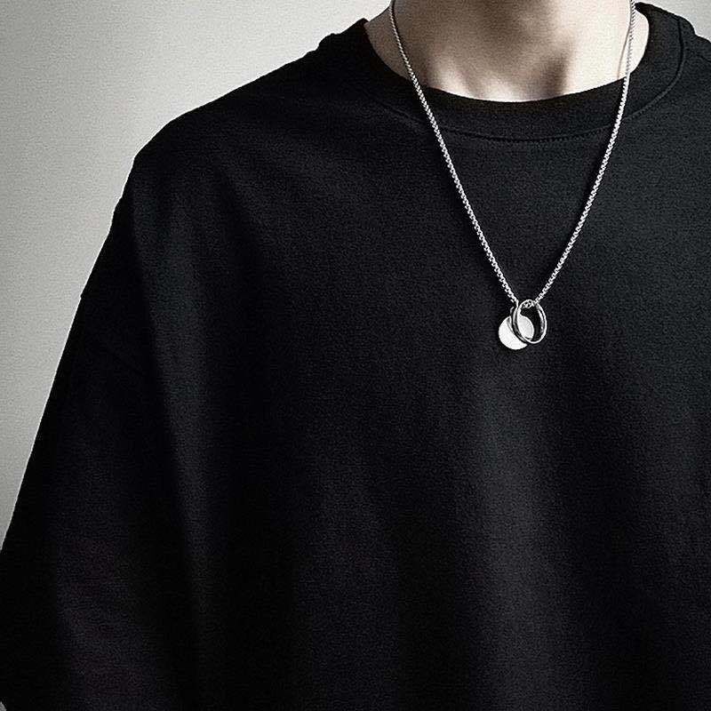 Mới Vòng cổ Thép Titan Mặt Nhẫn Tròn Phong Cách hip hop