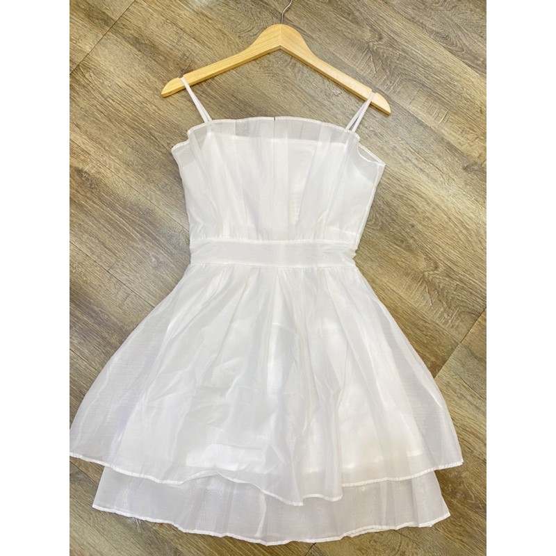 Đầm nữ dự tiệc trắng 2 dây xếp li ngực sang trọng dễ thương | BigBuy360 - bigbuy360.vn