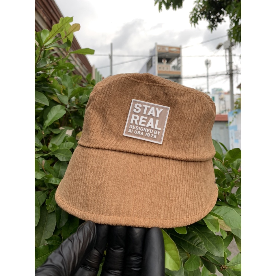 Mũ bucket vành cụp ❤️ Nón tai bèo thêu tem STAY REAL chất nhung tăm cao cấp form unisex nam nữ mm1
