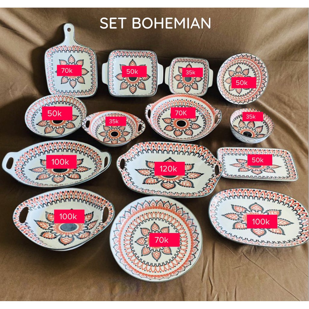 Bộ Sưu Tập Bát Đĩa Gốm Sứ Họa Tiết Bohemian  - Phong Cách Bắc Âu - Hàng Gốm Sứ Cao Cấp - Ảnh Thật