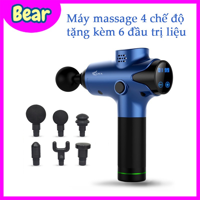 [Tặng kèm túi đựng] Súng Massage EM003 (Mát Xa) 4 Đầu 6 Chế Độ, trị nhức mỏi vai gáy, đau giãn căng cơ