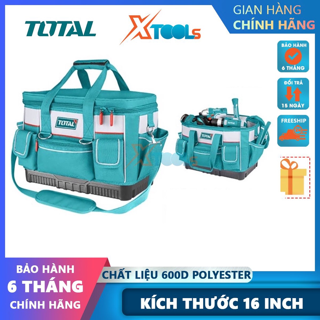 Giỏ đựng công cụ 16 inch đế nhựa TOTAL THT56161, túi đựng đồ nghề chống nước, chất liệu 600D polyester-CHÍNH HÃNG-XTOOLS
