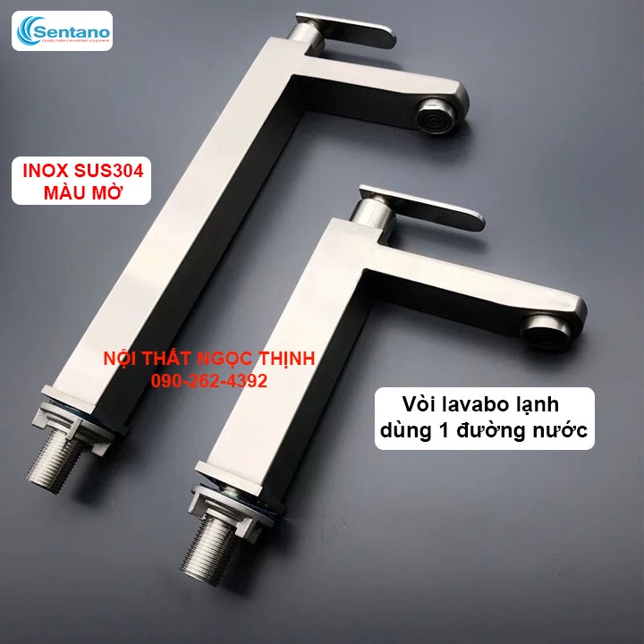 Vòi lavabo LẠNH VUÔNG 1 đường nước SENTANO STN-613 inox 304 màu mờ bền đẹp
