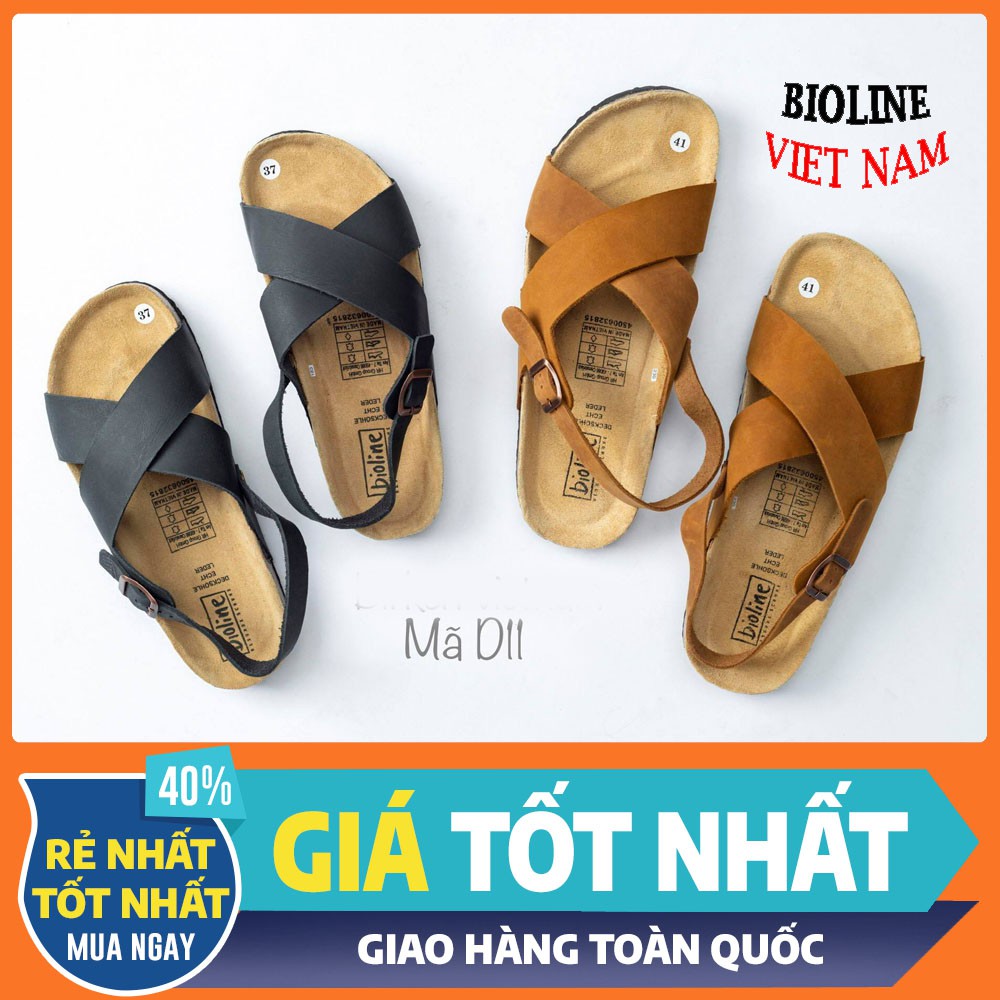 [DA BÒ THẬT] D11-Dép Sandal da bò quai chéo Birken Bioline Unisex (Đế trấu) – BIOLINE Store