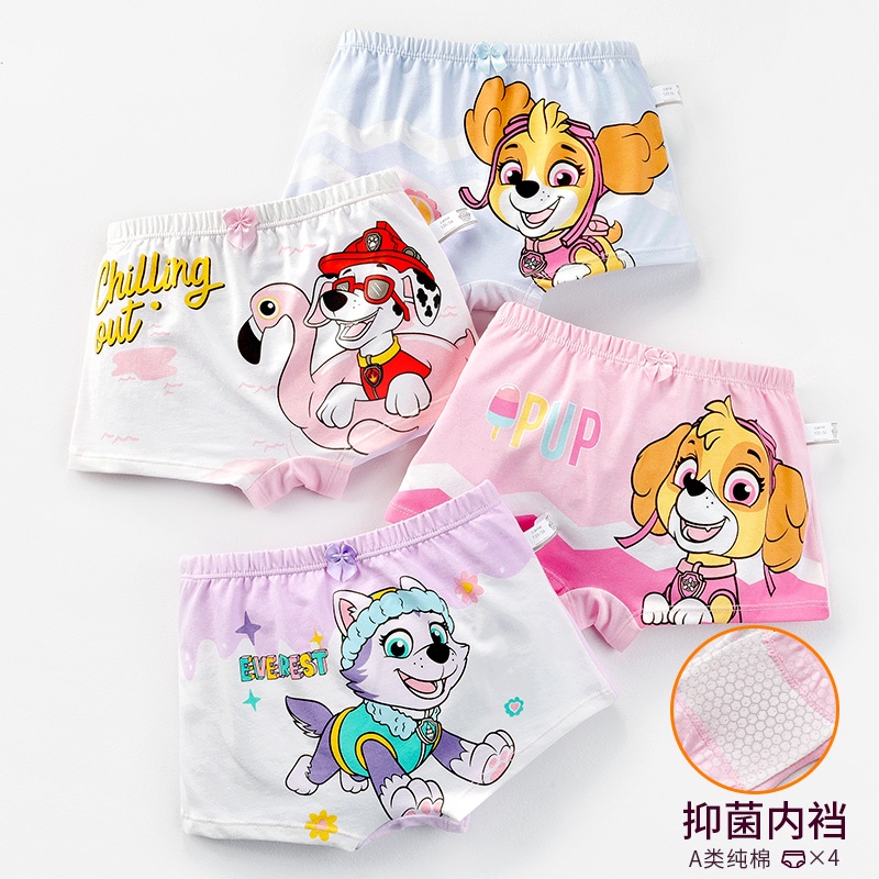 Bộ 4 quần lót vải những chú chó cứu hộ cotton mềm mại họa tiết tùy chọn cho bé gái
