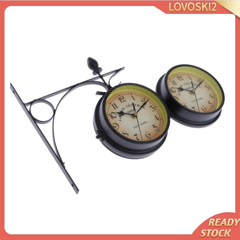 [LOVOSKI2]Garden Bracket Double Sided Outdoor Station Clock with Metal Frame-Black