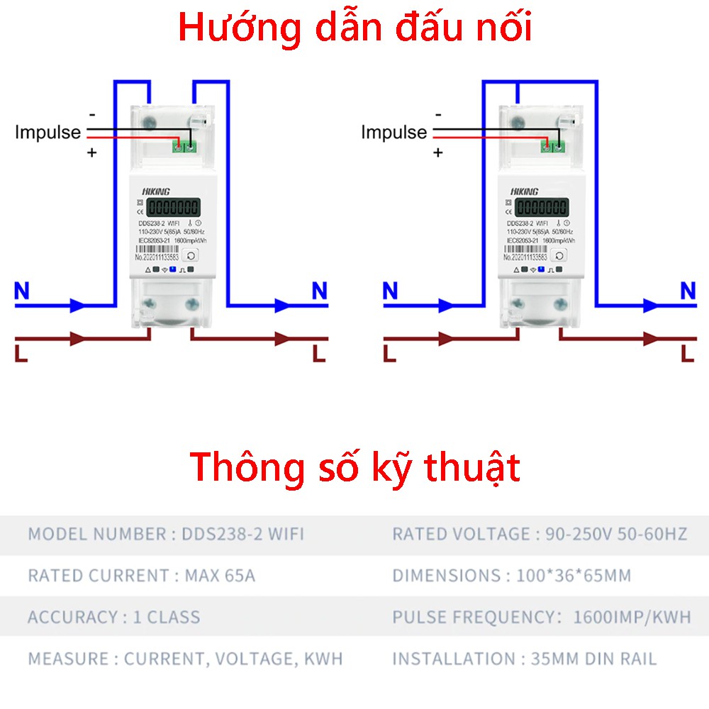 Công tơ điện tử 2 chiều app Tuya, Có chức năng đóng cắt Từ xa thay CB, đo công suất 2 chiều điện mặt Trời