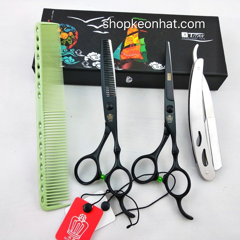 Bộ kéo cắt tóc giá rẻ MinJue MJ630 chất lượng cho barbershop, salon tóc nam nữ