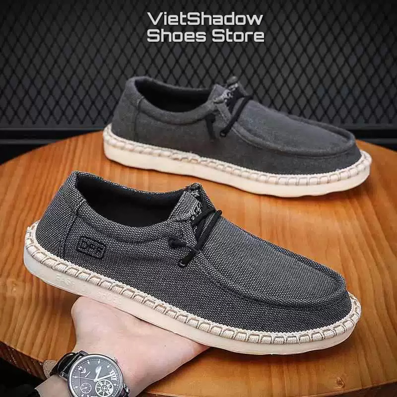 Giày lười vải nam - Chất liệu vải bố 3 màu đen, ghi và kaki - Mã 891