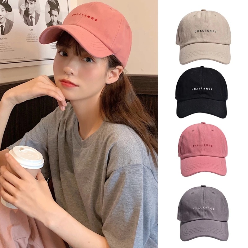 1 Mũ Lưỡi Trai Cotton Thêu Chữ Challenge Màu Sắc Đơn Giản