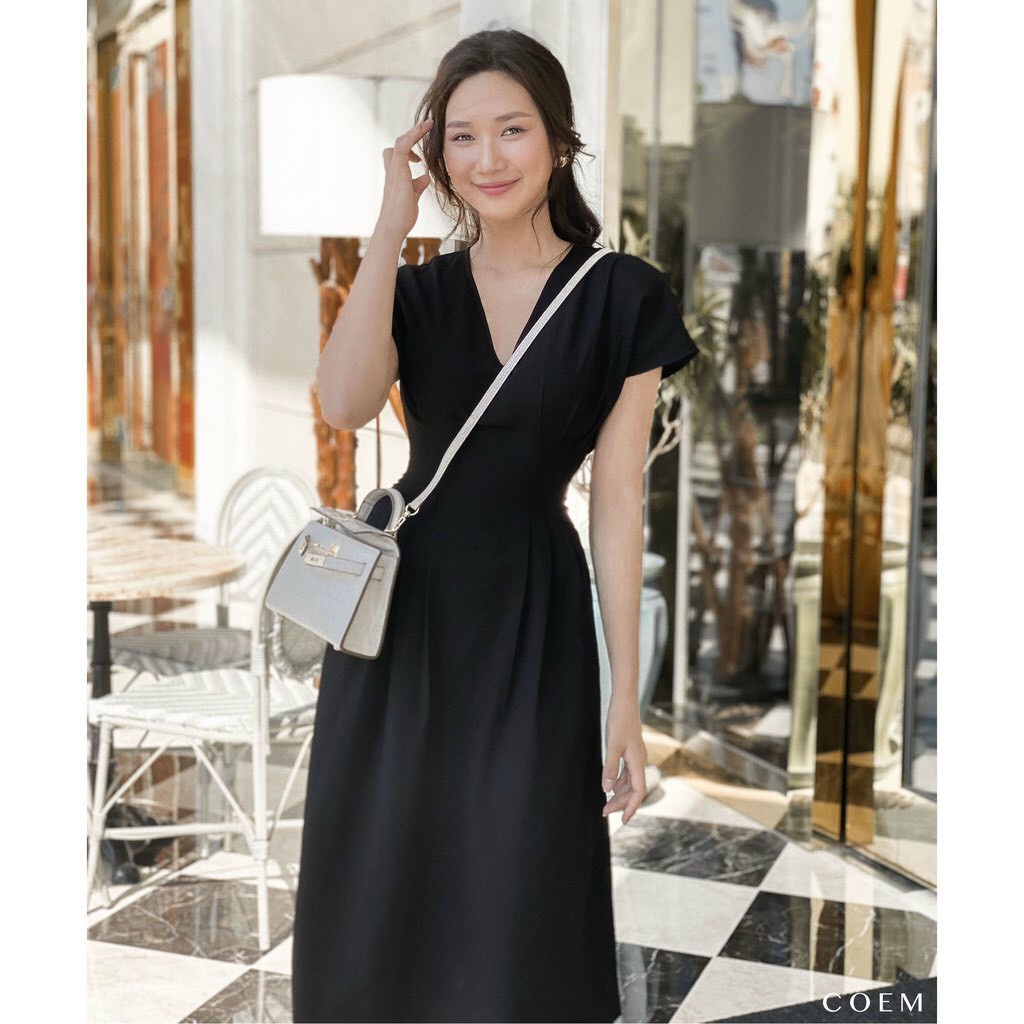 Đầm MiDi Dáng Xòe ❤️FREESHIP❤️ Cổ V Tay Phồng Chích Eo Xinh Xắn