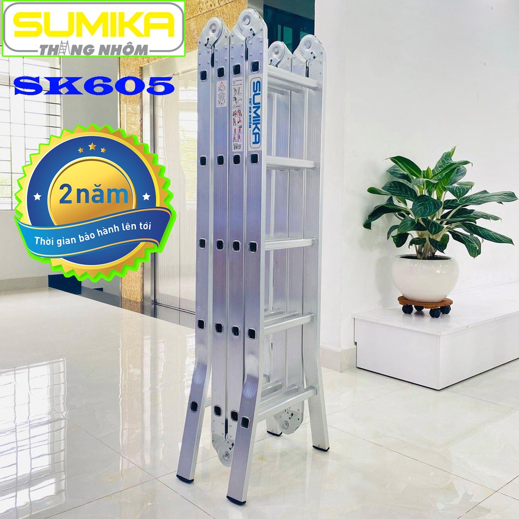 Thang nhôm gấp 4 đoạn Sumika SK605, chữ a 2,9m duỗi thẳng 5,8m