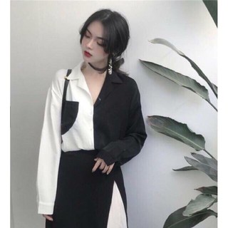 [ LẺ RẺ NHƯ BUÔN ] Áo sơ mi phối thân đen trắng
