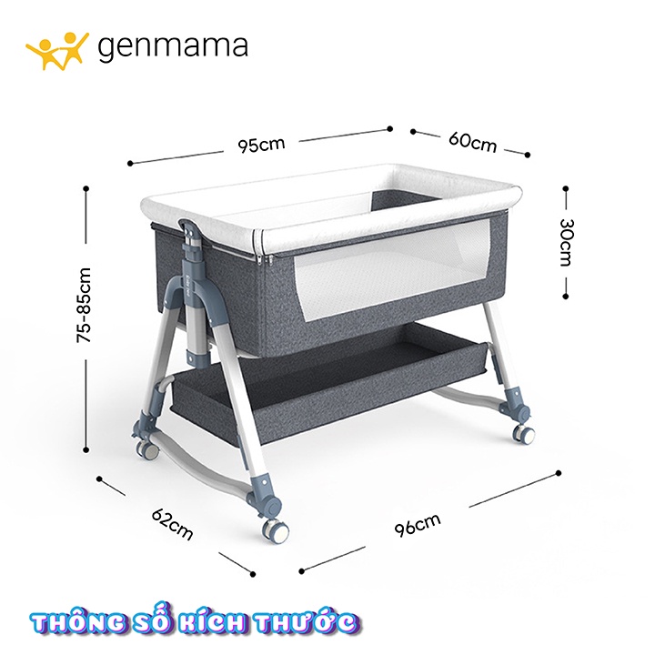 Nôi vải cho bé gấp gọn đa năng thiết kế 2 tầng có màn, bánh xe, nệm, giỏ để đồ. Nôi cho bé 0 - 24 tháng. KANROO