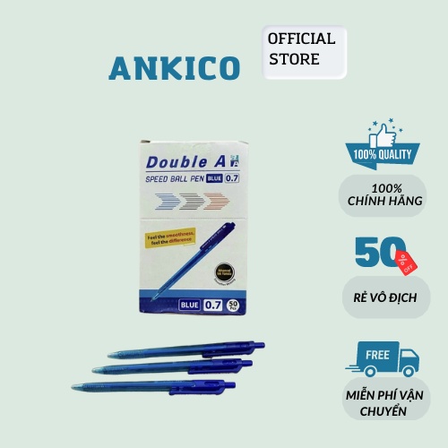 Combo 5 Bút bi Double A SPEED BALL 0.7mm mực xanh ngòi viết siêu êm ANKICO