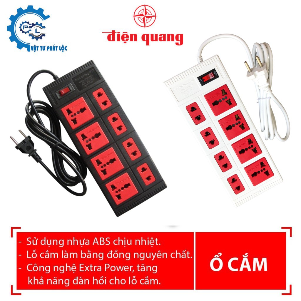 Ổ cắm điện Điện Quang - Ổ điện 2 lỗ - 3 lỗ - 4 lỗ - 5 lỗ - 6 lỗ - 8 lỗ - Ổ điện dài 2m/5m