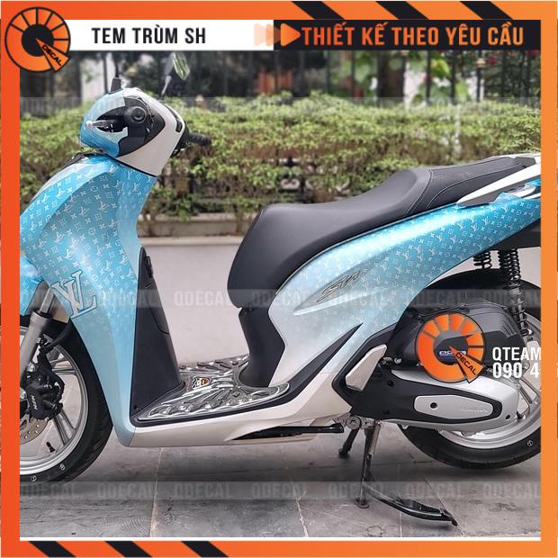 Tem trùm SH LV decal 3 lớp xanh trắng/bạc sang trọng thiết kế theo yêu cầu