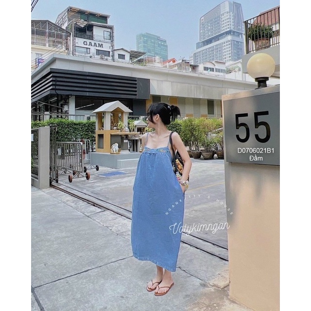 Đầm suông jean form rộng ngực in hình ngôi sao cá tính VIENS STORE