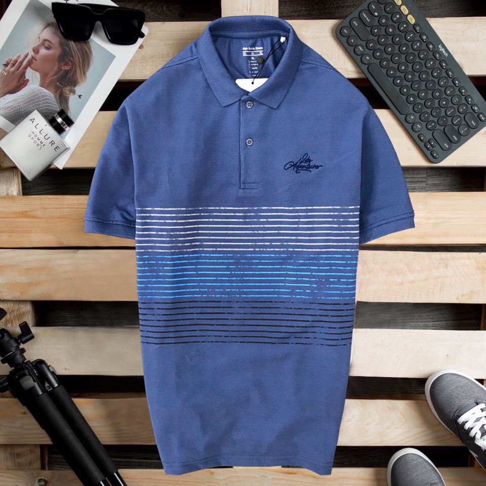 Áo thun nam POLO Cá Sấu ADVENTURE phối sọc 4M - Cotton cá sấu cao cấp, form suông basic thoải mái 50 tới 85kg | BigBuy360 - bigbuy360.vn