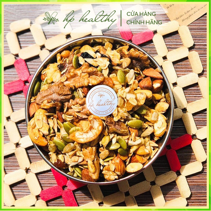 Tặng Mơ hoặc Chia 500G Ngũ Cốc Granola Mix Siêu Nhiều Hạt Giảm Cân Tăng Cơ Nhà Làm Nhu Yếu Phẩm Hp Healthy Không Đường