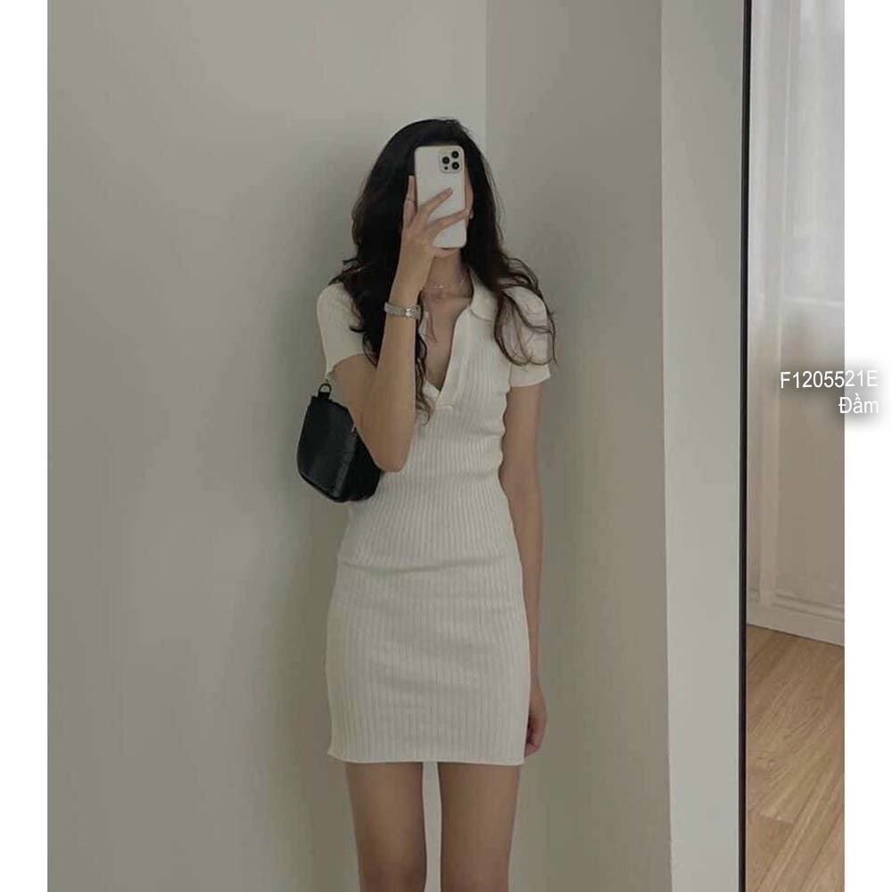 Đầm ôm body len cổ tim bẻ tay ngắn hàng QC!