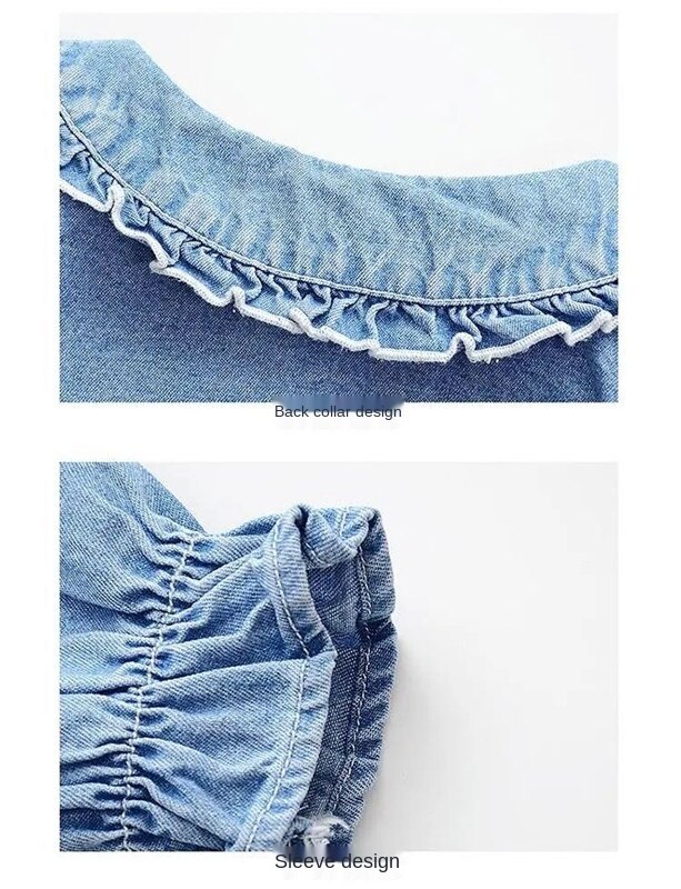 Đầm Denim Phối Lưới Xinh Xắn Cho Bé Gái