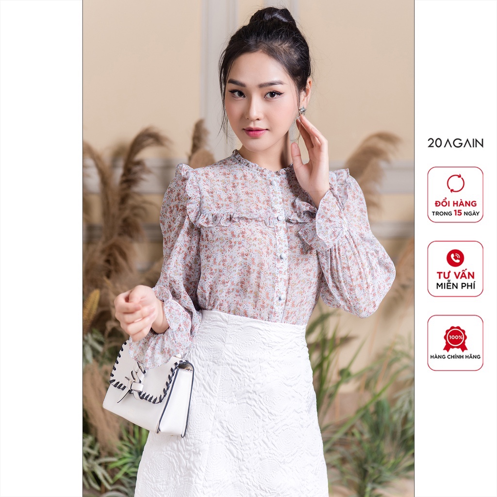 Áo sơ mi dài tay bo chun 20Again, thiết kế bèo nhí độc đáo, sành điệu ASA2462