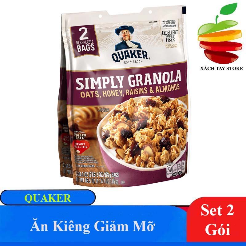 Nguyên Set 2 Gói Yến Mạch Ăn Kiêng Granola Quaker - 978gr/gói