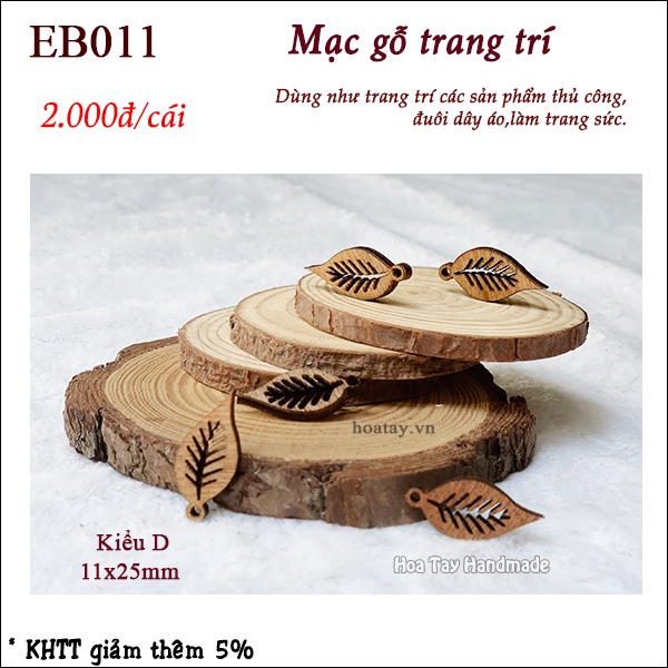 Mặt dây trang trí bằng gỗ - Nhãn gỗ hình Cây Sự Sống - Chiếc Lá EB011